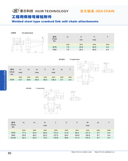 Welded steel type cranked link mill chain attachents